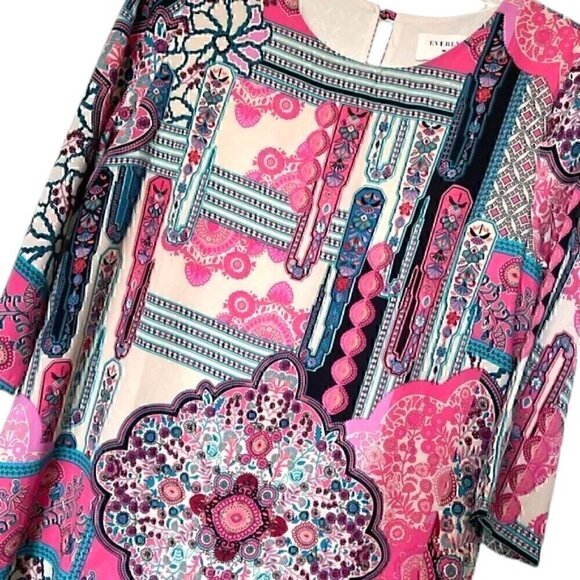 Everly Pink Floral Bohemian Tunic Dress women's size Medium - Picture 5 of 5